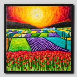 Sunset On Poppy Field | Boxed Canvas