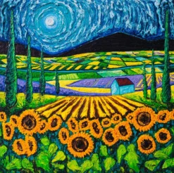 Sunflowers Amongst Cypress Trees | Boxed Canvas -Art Prints Shop sra sle lan 30210 31 sunflowers amongst cypress trees box 2023 03 10T16 14 59